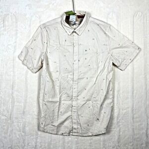Quiksilver Spaced Out Shirt Beige Pattern Button Up Men's M Short Sleeve NWT